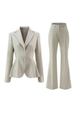 Szaro-zielone 2-częściowe garnitury damskie Slim Fit z guzikiem