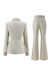Szaro-zielone 2-częściowe garnitury damskie Slim Fit z guzikiem