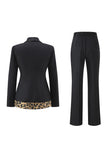 Czarne 2-częściowe garnitury damskie w panterkę Slim Fit