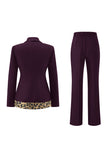 Czarne 2-częściowe garnitury damskie w panterkę Slim Fit