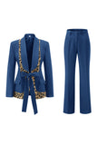 Czarne 2-częściowe garnitury damskie w panterkę Slim Fit
