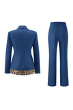 Czarne 2-częściowe garnitury damskie w panterkę Slim Fit