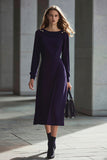 Fioletowa osłona z długim rękawem Midi Work Dress