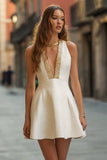 Ivory Tweed A Line Krótka Sukienka Koktajlowa Z Dekoltem W Szpic