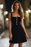 linia z kwadratowym dekoltem tweedowe guziki Krótka sukienka koktajlowa