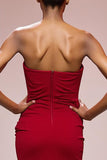 Prosta Czerwona Satynowa Syrenka Bez Ramiączek Długa Sukienki Wieczorowe