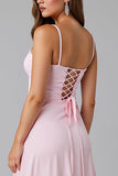 Prosta Jasnoróżowa Cienkich Ramiączkach Długa Kształcie Litery A Sukienki Wieczorowe