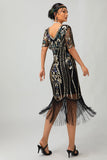 Flapper bordowa cekinowa sukienka bodycon z frędzlami z 1920 roku
