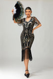 Flapper bordowa cekinowa sukienka bodycon z frędzlami z 1920 roku
