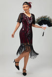 Flapper bordowa cekinowa sukienka bodycon z frędzlami z 1920 roku