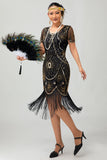 Gatsby Czarno-czerwona szufelka z frędzlami BodyconSukienka z 1920 roku z cekinami