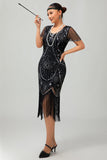 Gatsby Czarno-czerwona szufelka z frędzlami BodyconSukienka z 1920 roku z cekinami