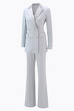Srebrny 2-częściowy dwurzędowy klapa w szpic Slim Fit damski garnitur