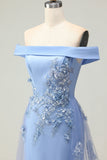 Odkryte ramiona Szara niebieska syrenka z aplikacjami sukienka dla matki panny młodej z cekinami