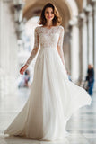 Ivory Lace A Line Suknia ślubna z długim rękawem