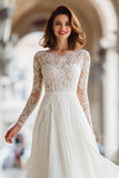Ivory Lace A Line Suknia ślubna z długim rękawem