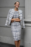 2-częściowa tweedowa tweedowa sukienka do pracy z czarną siatką