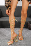 Złote sandały na grubym obcasie Gladiator Strappy