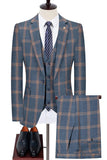 Niebieskie męskie garnitury w kratę z klapami z wycięciem slim fit