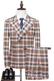 Vintage Peak Lapel Slim Fit 2-częściowe czarne niebieskie męskie garnitury w kratkę