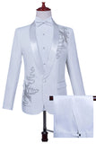 Biały szal klapa Slim Fit 2-częściowy męski garnitur na studniówkę z koralikami
