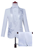 Biały szal klapa Slim Fit 2-częściowy męski garnitur na studniówkę z koralikami