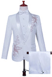 Biały szal klapa Slim Fit 2-częściowy męski garnitur na studniówkę z koralikami