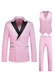 Różowy nadruk Peak Lapel 3-częściowe męskie garnitury na studniówkę