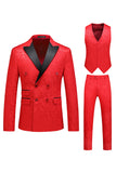 Różowy nadruk Peak Lapel 3-częściowe męskie garnitury na studniówkę