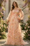 Suknia na bal balowy bez ramiączek A Line 3D Flowers plus size z długimi rękawami
