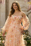 Suknia na bal balowy bez ramiączek A Line 3D Flowers plus size z długimi rękawami