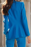 Niebieskie 2-częściowe jednorzędowe garnitury damskie z klapami w kształcie szczytu