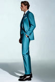 Peacock Blue Peak Lapel 3-częściowe męskie garnitury
