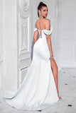 Blush Off The Shoulder Satynowa Osłona Długa Gorset Sukienka Na Studniówkę Z Rozcięciem