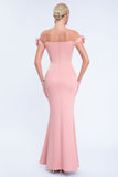 Blush Off the Shouder 3D Flower Sheath Sukienka na studniówkę z rozcięciem