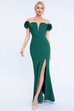 Blush Off the Shouder 3D Flower Sheath Sukienka na studniówkę z rozcięciem