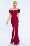 Blush Off the Shouder 3D Flower Sheath Sukienka na studniówkę z rozcięciem