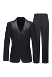 Czarne 3-częściowe męskie garnitury ślubne z klapami w kształcie szpiku slim fit