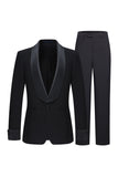 Slim Fit Czarne 2-częściowe szalowe klapy z jednym guzikiem Męskie garnitury