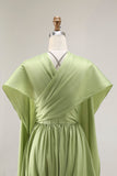 Szałwiowa zieleń A line Satynowy gorset dziurka od klucza długa sukienka wyrównująca z rękawami z kapturkiem