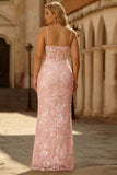Blush Pink Spaghetti Strings Long, plus size sukienka na bal balowy z aplikacjami