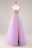 Sweetheart Lilac Tiulle A-line – długa sukienka na studniówkę z rozcięciem
