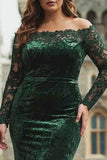 Formalna sukienka w rozmiarze plus size z aksamitną koronką z odsłoniętymi ramionami i długimi rękawami