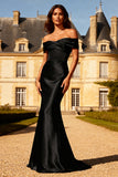 Czarny Syrenka Długa Satynowa Odkrytymi Ramionami Sukienki Wieczorowe