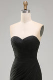 szyfonowa marszczowana, bez ramiączek długa sukienka formalna z rozcięciem