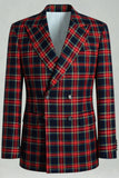 Czarne czerwone kratki Peak Lapel dwurzędowe 2-częściowe męskie garnitury na studniówkę