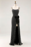 Błyszcząca Czarny Syrenka Długa Sukienka Na Studniówkę z Koralikami