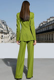 Zielone dwuczęściowe garnitury damskie z klapą z szyldem