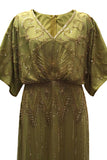 Błyszcząca, złota, cekinowa sukienka z dekoltem w serek, z dekoltem w serek, z lat 20.