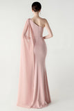 Jednoramiena sermaid streamer, długa formalna sukienka z rozcięciem